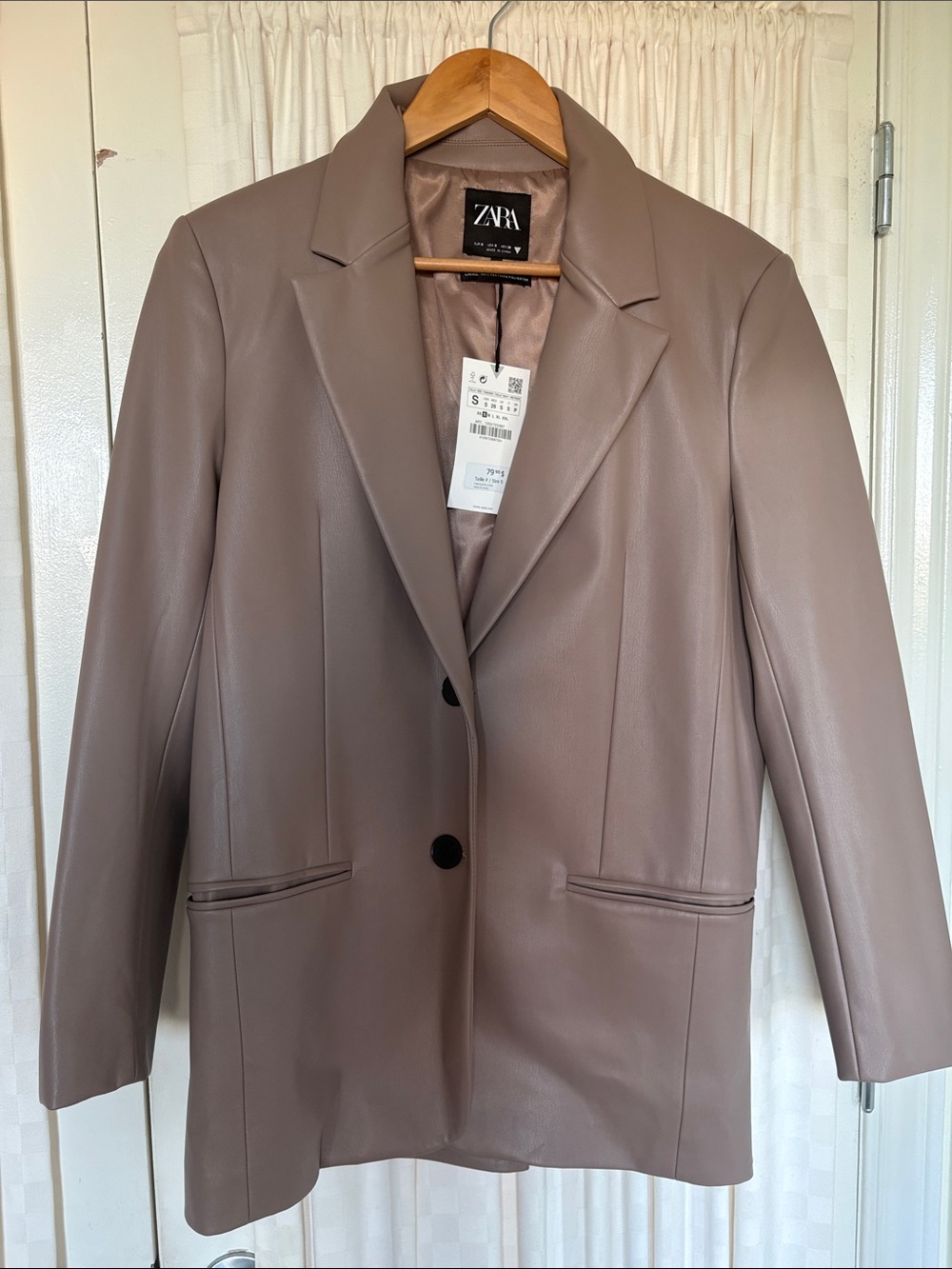NWT ZARA Taupe Faux Leather Blazer Jacket